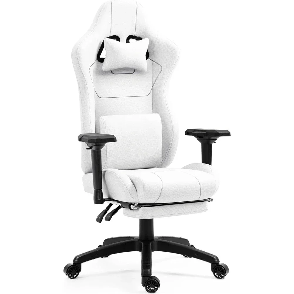 

White computer chair with pocket spring pad, massage waist support and footstool, 300 pound lounge chair Free shipping GM