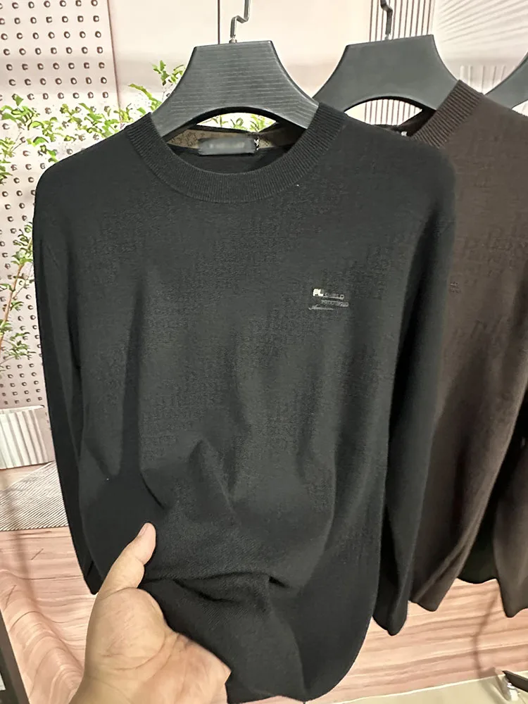 

Men's Autumn Winter round Ne Knitted Sweater Long Sve Wool Base irt Label Tail Single Casual Sle Comfortable Breathable