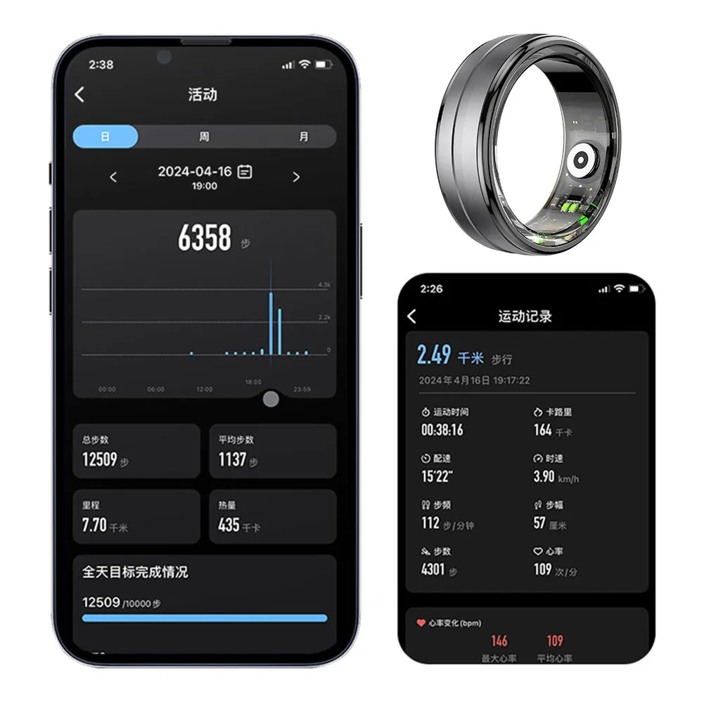 

Совместимое с Bluetooth умное кольцо, водонепроницаемое кольцо-трекер для фитнеса, мониторинг сердечного ритма, уровня кислорода в крови, сна, срок службы батареи 5-7 дней