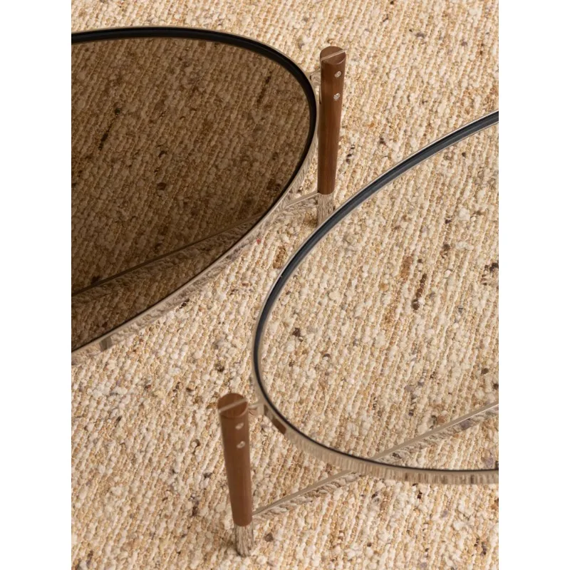 طاولة قهوة بيضاوية من الزجاج المقسى