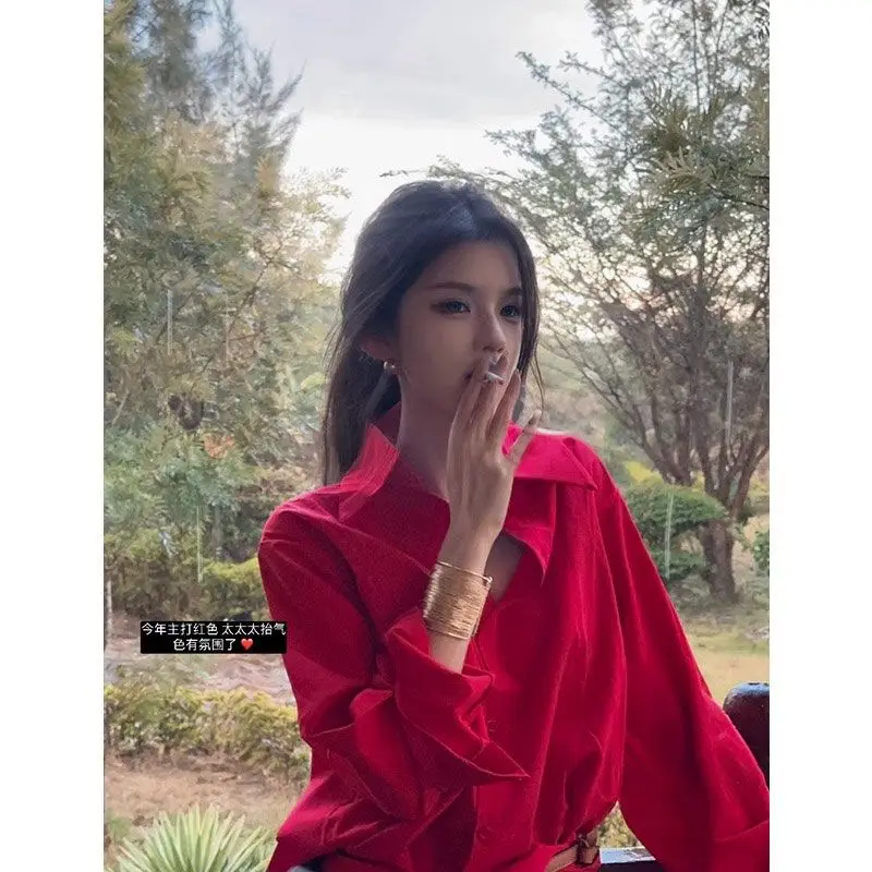 

Slack and Free Feeling Spring New Loose and Fashionable Simple Solid Color POLO Long-sleeved Versatile Top