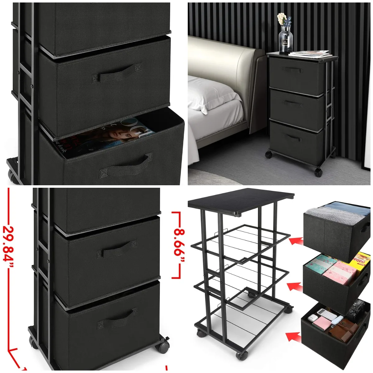

Dresser Storage with 3 Drawers, Fabric Dresser Tower, Vertical Storage Unit for Bedroom, Closet, Office, Black