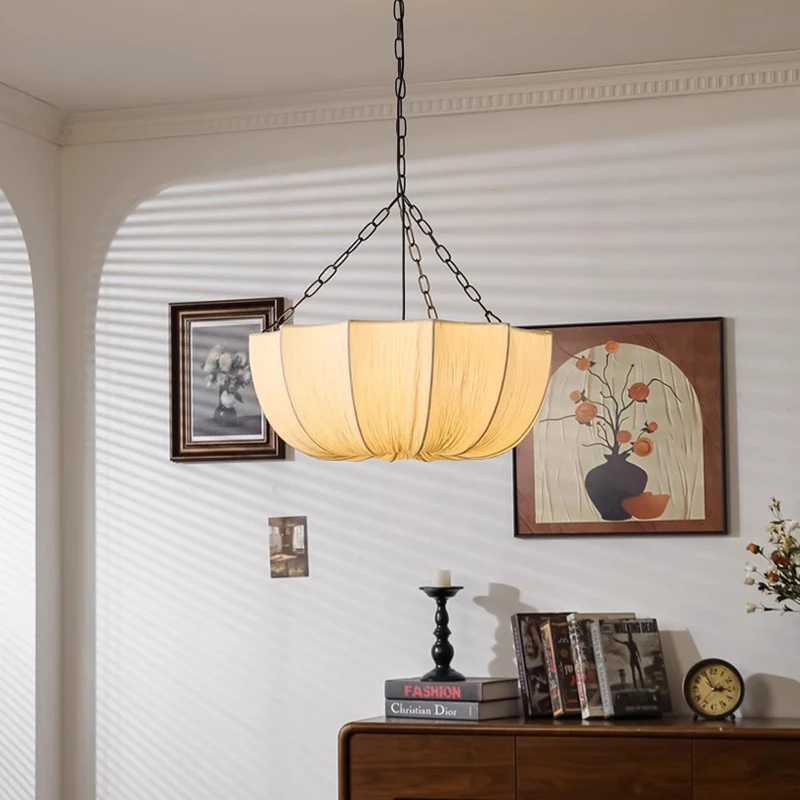 اليابانية وابي سابي الرجعية النسيج قلادة أضواء المعيشة غرفة الطعام أضواء الثريا ديكور المنزل غرفة نوم بريق Led مصباح معلق