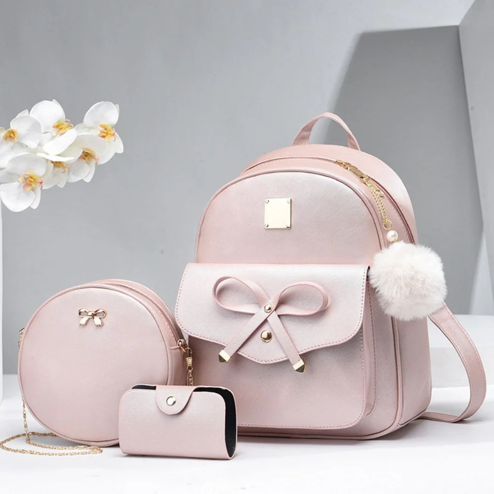 Girls Bowknot Fashion Backpack Cute Leather Schoolbag Round Crossbody Bag Mini Purse For Women Satchel Casual Travel Daypacks