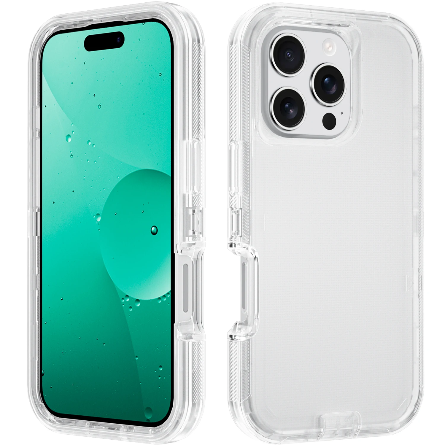 For iphone 12 13 14 15 16 Pro Max Hard 3 in 1 PC+TPU Back Cover Transparent Armor Shockproof Defender Phone Case