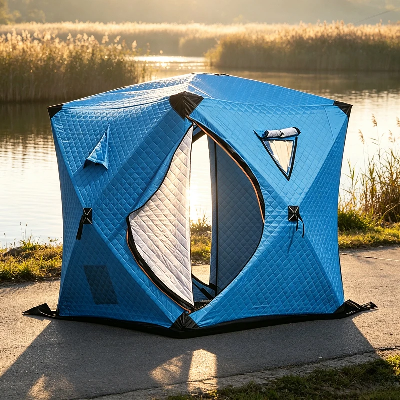 Thickened 3‑Layer Cotton Ice Fishing Tent, Windproof Cold‑Resistant Winter Fishing Shelter, Portable Foldable Warm Outdoor