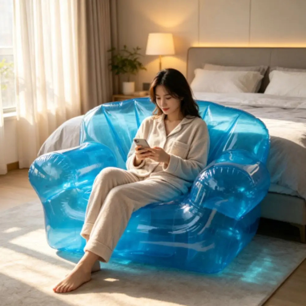 Comfortable Transparent Inflatable Sofa Portable Lightweight Air Couch Thickened PVC Inflatable Lounger Backyard