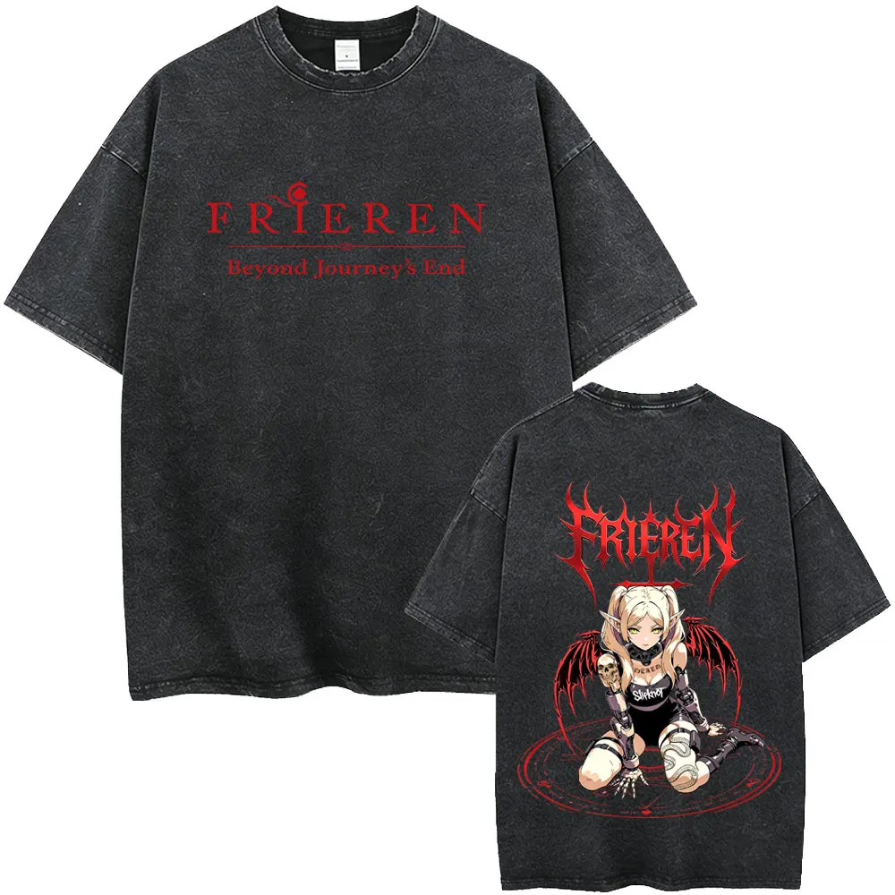 Washed Vintage Anime Frieren: Beyond Journey's End Frieren T Shirt Men Women Fashion Gothic T Shirts Cartoon Manga T-shirt Tops