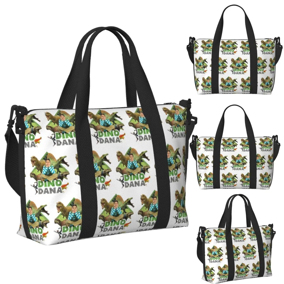 

Пользовательские Dino Dana Real Пляжная дорожная сумка Большая вместительная сумка-тоут для тренажерного зала Йога Женская дорожная сумка для покупок