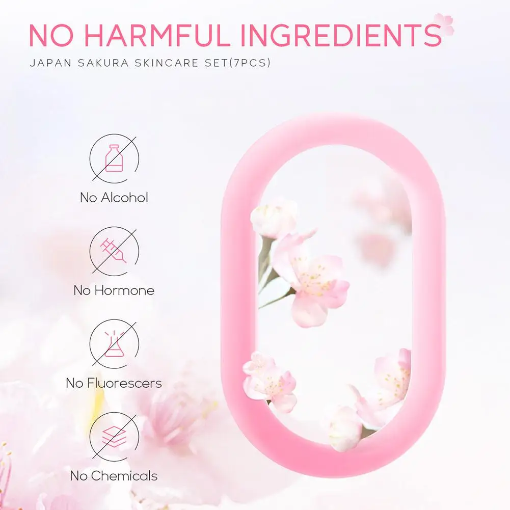 7pcs Sakura Skin Care Set Nourishing Moisturizing Brightening Smoothing Facial Cleanser Sunscreen Eye Cream Gift Box Skin Care