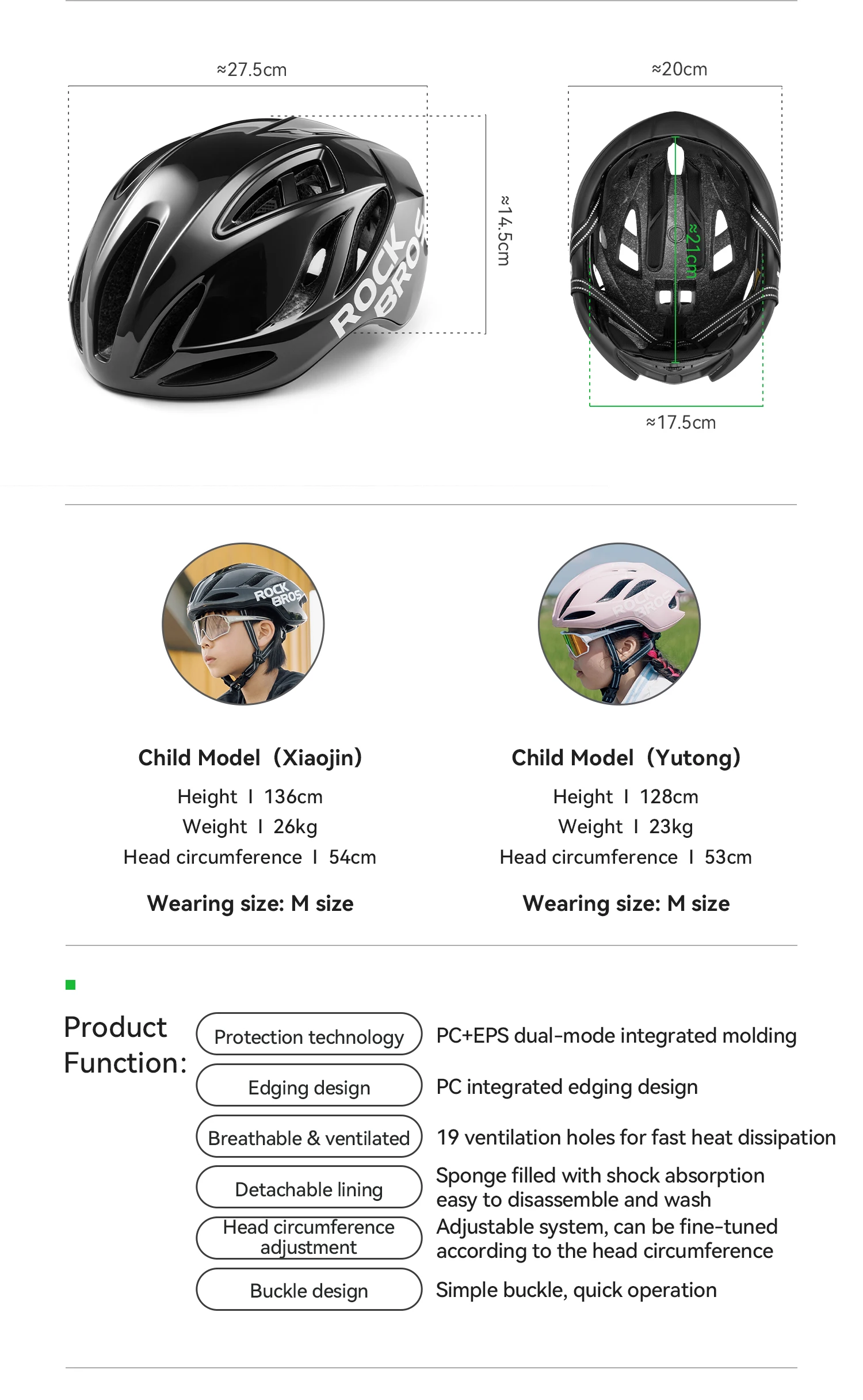 ROCKBROS Kinder-Fahrradhelm, atmungsaktiv, leicht, mit hochdichtem Schaumstoff, einteilig geformt, stoßdämpfend, Jugendhelm. – Detail 4