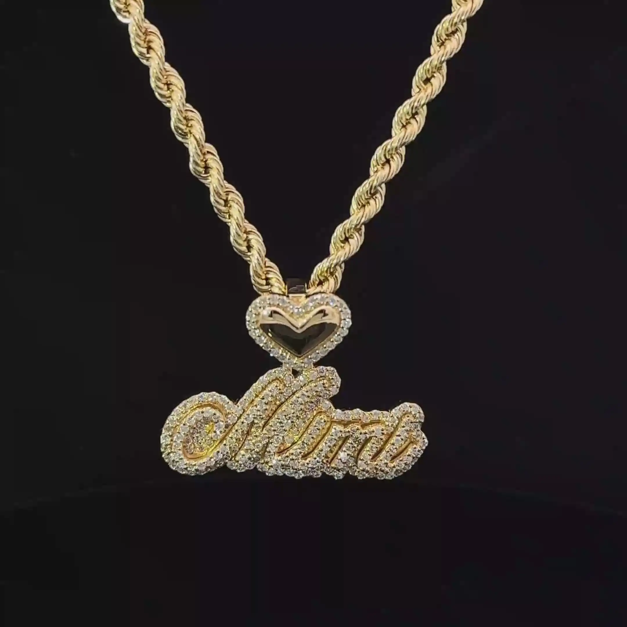 Custom Diamond Heart Outline & Cursive Personalized Name Pendant Customized 3D Name Jewelry Gift for Boyfriend Men's Necklace