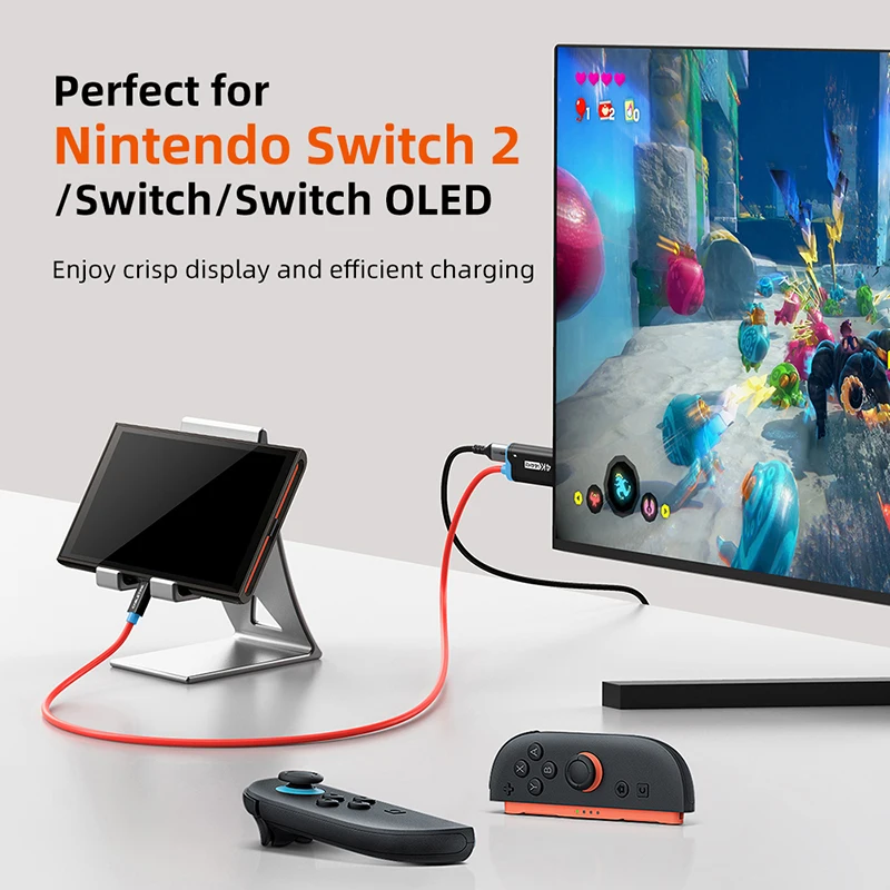 CABLETIME Switch 2 Dock Station Przenośna Stacja Dokująca TV 4K144Hz Kabel USB C do HDMI Adapter PD 100W Idealny dla Switch 2/1 OLED oraz PS4/5 — zdjęcie produktu 2
