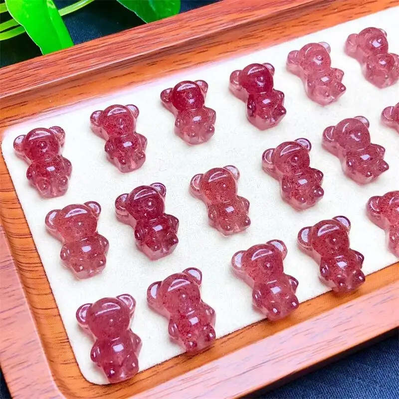 

5pcs Natural Strawberry Quartz Bear Mini Cartoon Cute Pendant DIY Necklace Bracelet Children Healing Fengshui Jewelry Gift 17mm