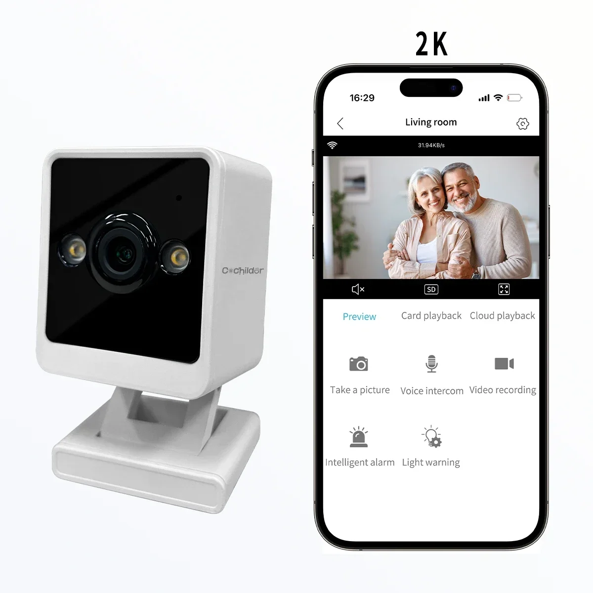 

Baby monitor, Baby caregiver, 3MP Camera Infrared Night Vision Home Wireless Remote Network Camera, Magnetic Base