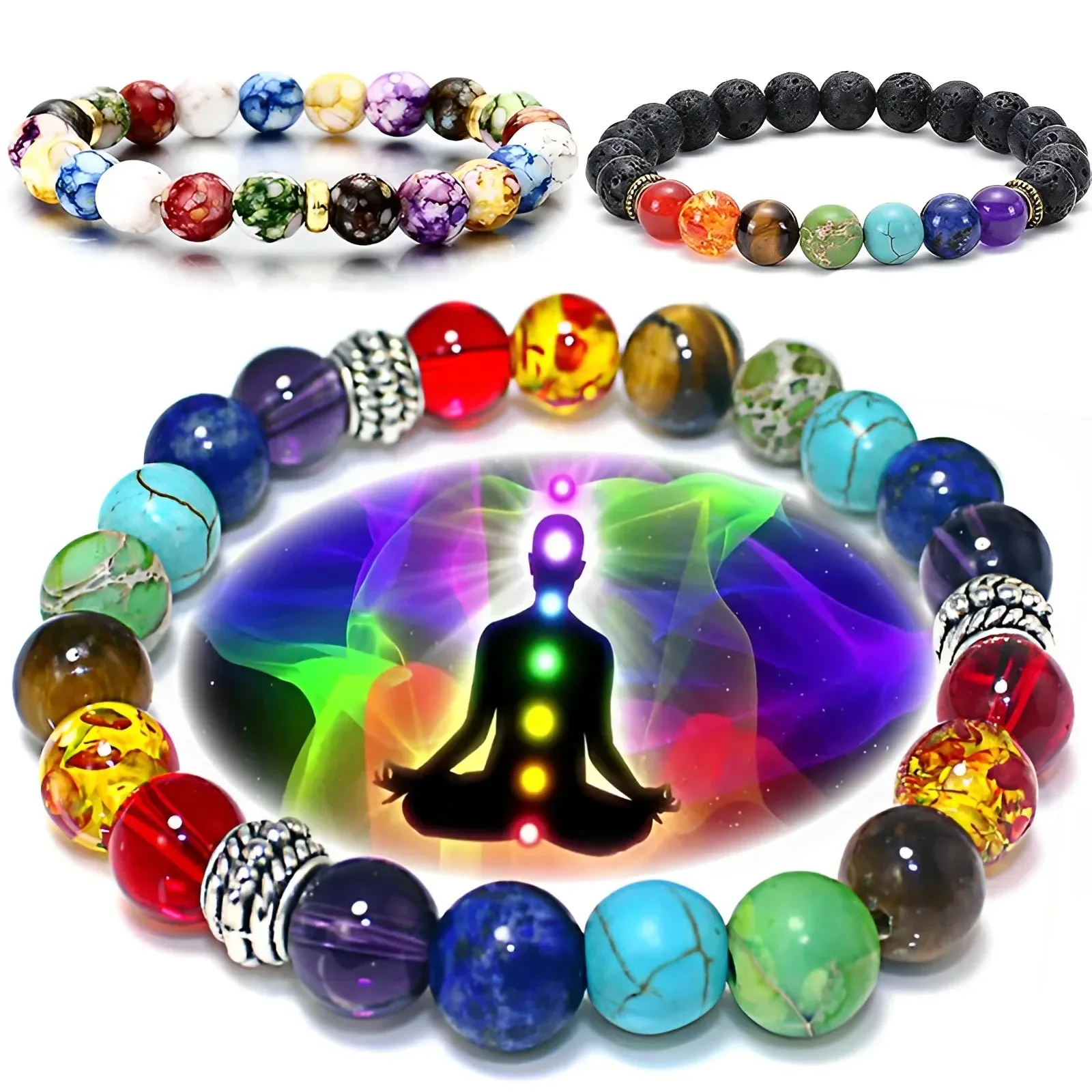 Fashion 7 Chakra Bracelet for Women Men Balance Buddha Reiki Prayer Tiger Eyes Black Natural Stone Beads Yoga Bracelets Jewelry