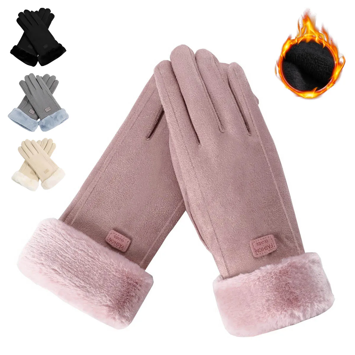 Guantes para otoño e invierno, ciclismo cálido y de felpa, felpa gruesa y bonita, guantes de ciclismo resistentes al frío a prueba de viento para pantalla táctil