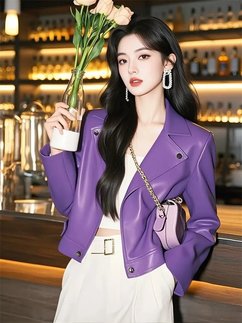 2026 خريف جديد الكورية المرأة بولي Leather سترة جلدية المرأة موضة قصيرة عادية كل مباراة جلدية الإناث فضفاضة جلدية سيدة Outerwea