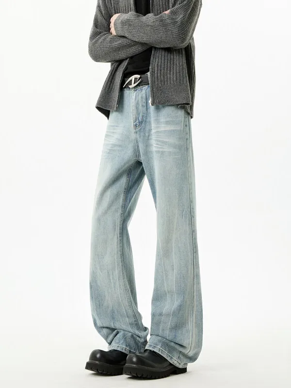 

Джинсы свободного кроя в американском стиле с узором в виде молнии, мужские широкие брюки для похудения, винтажные брюки в стиле High Street Vibe, повседневная одежда