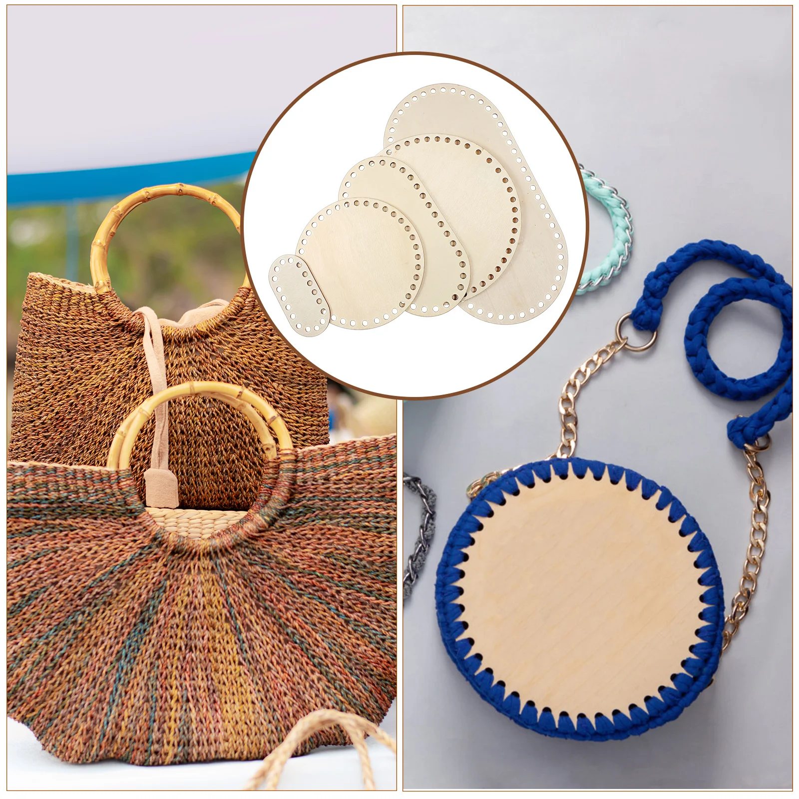 

5 Pcs Crochet and Knitting Supplies DIY Basket Making Wood Bottom Base for Bottoms Pattern Solid