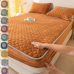 Super Thick Fleece Warm Mattress Cover All-inclusive Fluffy Quilted Fitted Bed Sheet Solid Color Mattress Protector for Winter