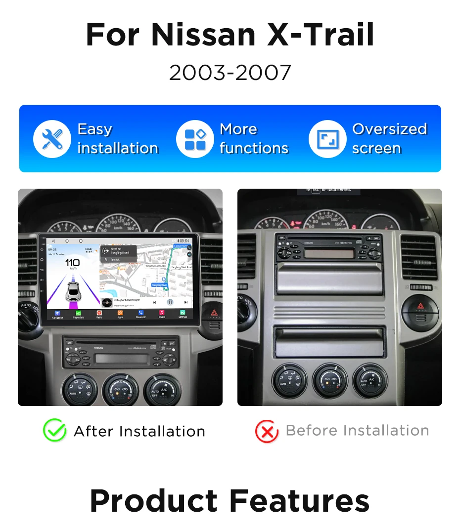 Junsun 360 ° Panoramakamera Autoradio Intelligente Systeme für Nissan X-TRAIL 2003-2007 Kabelloses CarPlay Android Auto Stereo GPS – Detail 6