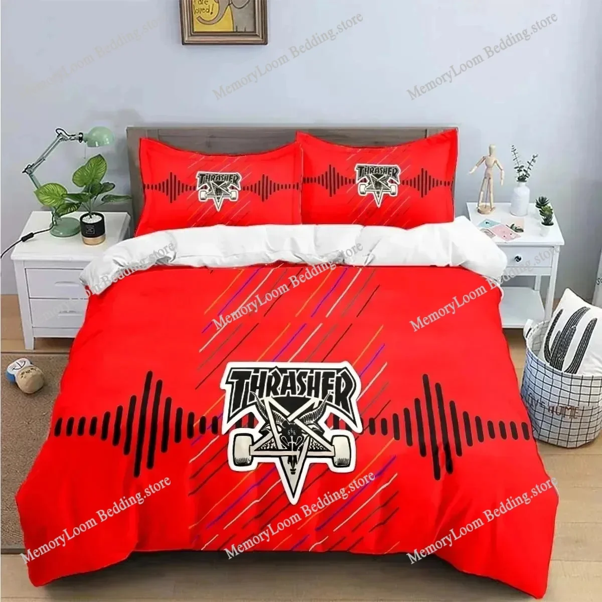 Fashion Cool T-Thrasher Logo Print Bedding Sets Exquisite Bed Supplies Set Duvet Cover Bed Comforter Set Bedding Set Luxury Gift