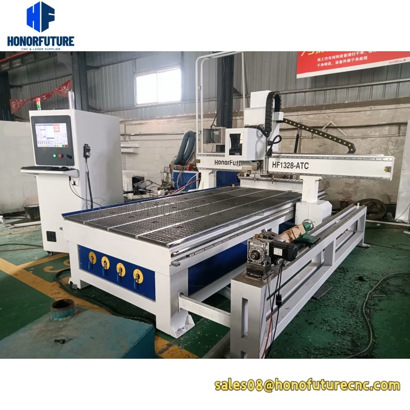 4 Axis ATC CNC Router 1328 with Side Rotary Wood Cnc Engraveing Machine Cnc Wood Milling Cutting Tools 4*8ft' 1325 for Cylinder