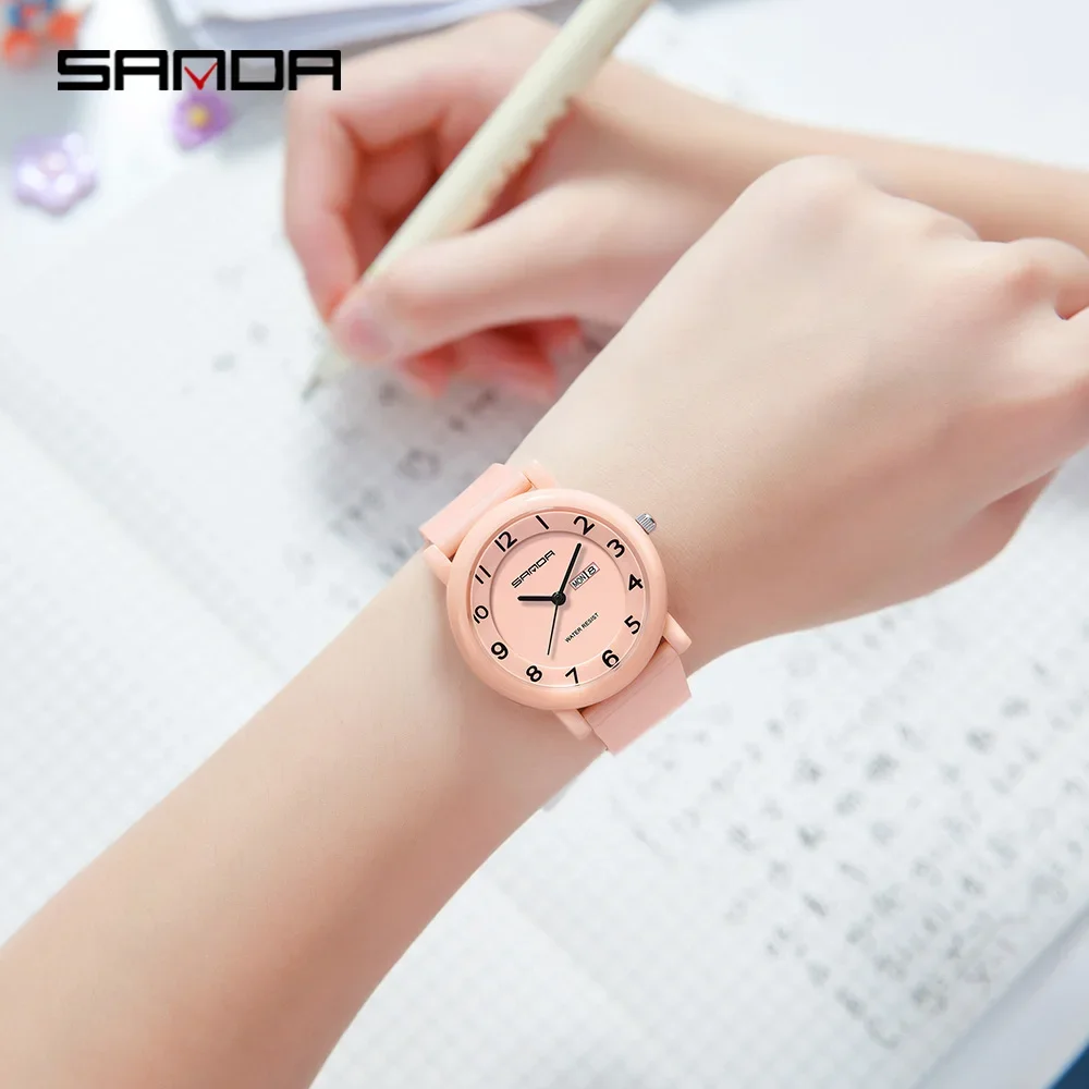 Fashion Sanda Brand New 2024 Children's Student Quartz Watch With Dual Calendar Display Waterproof Simple And Fashionable 3255