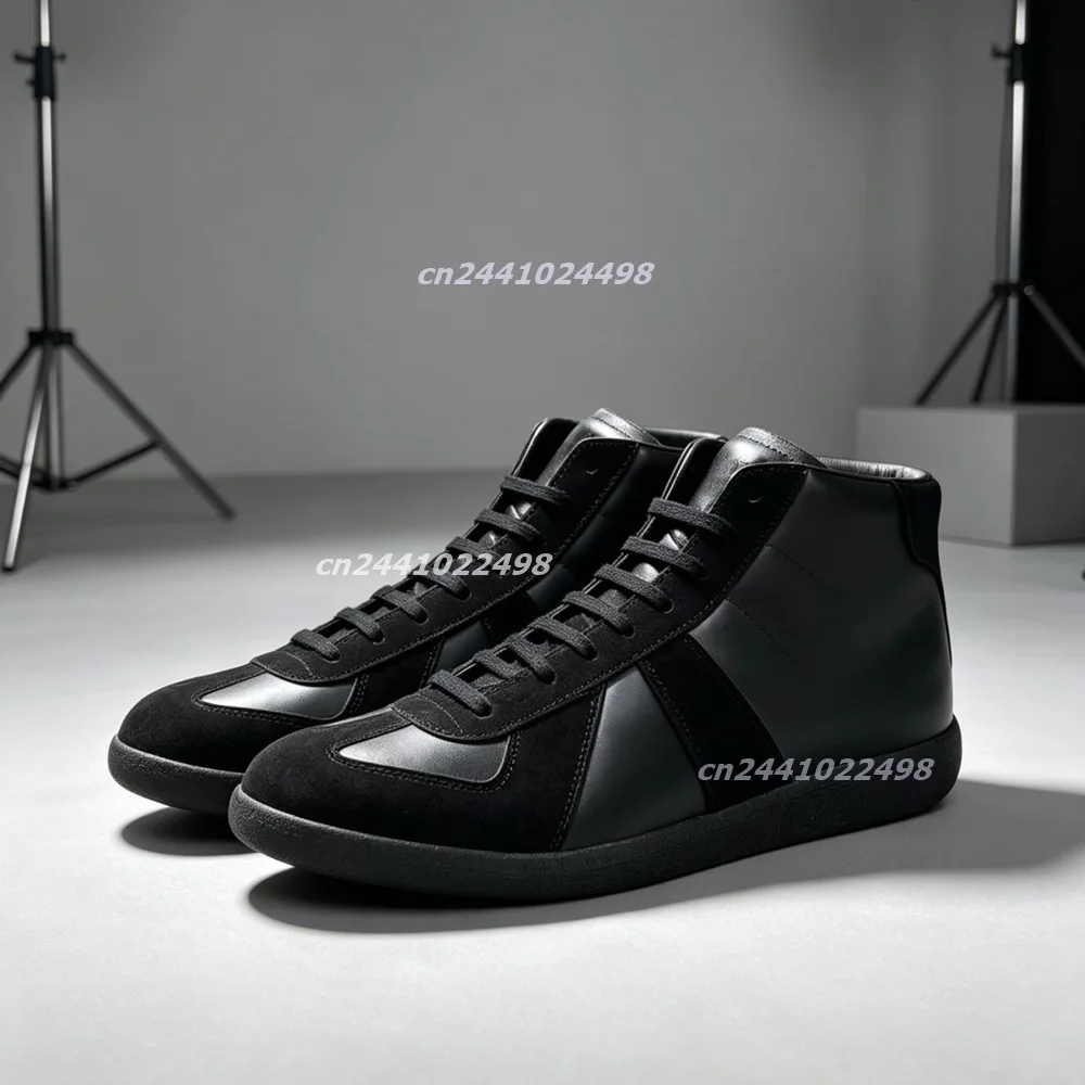 Vintage Men Mid Ankle Casual Shoes Splicing Suede Smooth Upper, Non Slip Durable Rubber Sole, Minimalist Retro Street Footwear