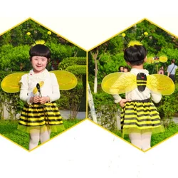 4 PCS Children's day Yellow Bee Wings Costume Cosplay Kids Girls Fairy Wings Headband Dress up for Stage Birthday Party Supplies