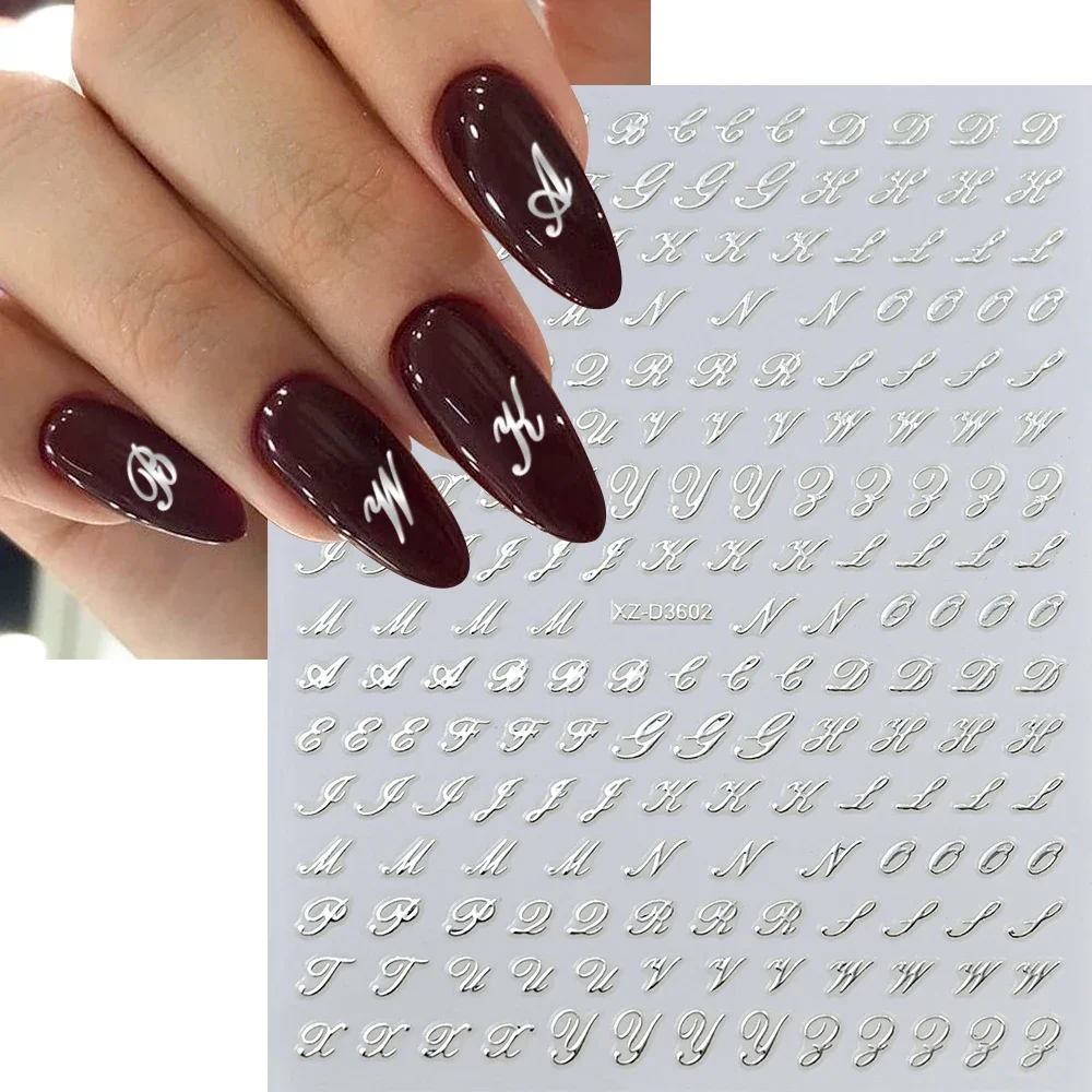 1개 3D 로마 문자 네일 스티커 금색/은색/검정색/레이저 알파벳 자가 접착 데칼 Y2K 영어 단어/숫자 매니큐어 슬라이더