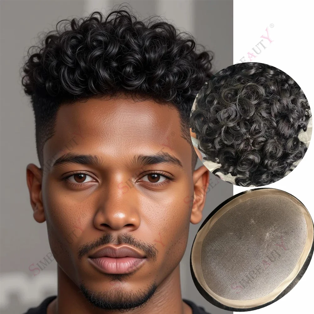 

15mm Afro Man Curly Brown Blonde #4 #2 Men's Toupee 20mm 24mm Curly Breathable 100%Human Hair Super Durable Mono Lace Prosthesis