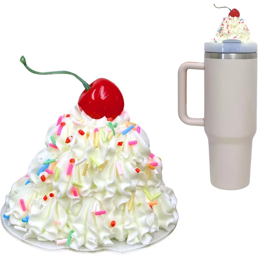 

Whipped Topper Ice Cream Charms for Cups Accessories with Silicone Straw Cover Cap for Tumblers Compatible with Cup Lid Acce