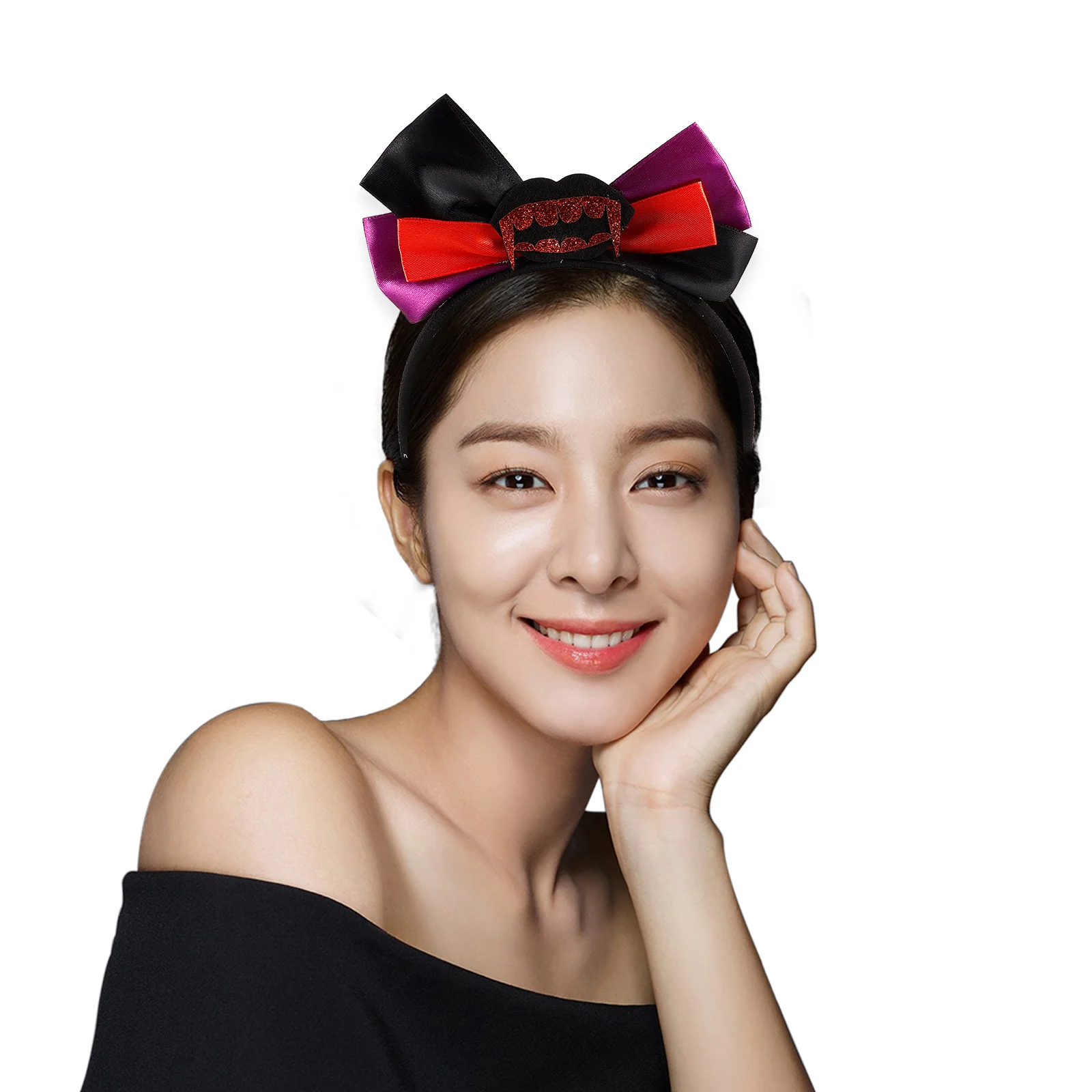 

Bow Headb Black Purple Bowknot Hair Hoops Cosplay Headdress Halloween Costume Party Props Blood Teeth Design Lightweight