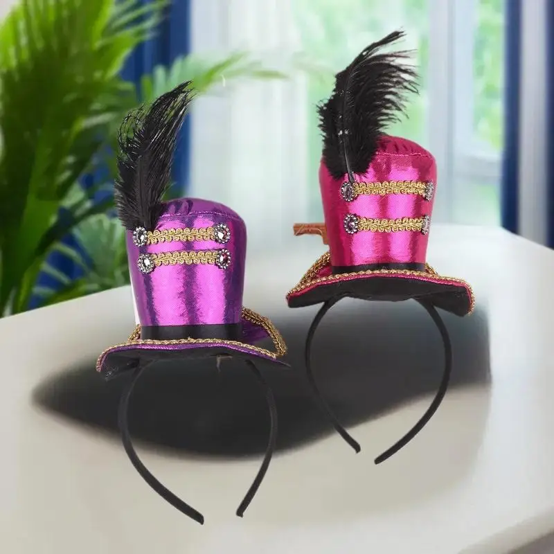 Cosplay haarhoepelaccessoire, mini-hoge hoed met veer voor circuscircusdirecteurkostuum, geschikt voor volwassenen en kinderen