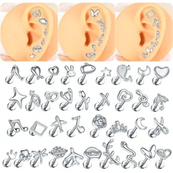 Stainless Steel Silver Color Helix Piercing Cross Star Heart Moon Stud Earring Cartilage Tragus Earring Piercing Body Jewelry