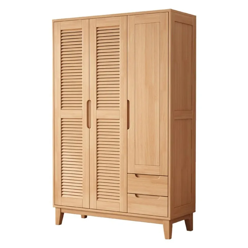 

Nordic style solid wood wardrobe log e****mical small wardrobe finished hanging wardrobe household bedroom breathable new