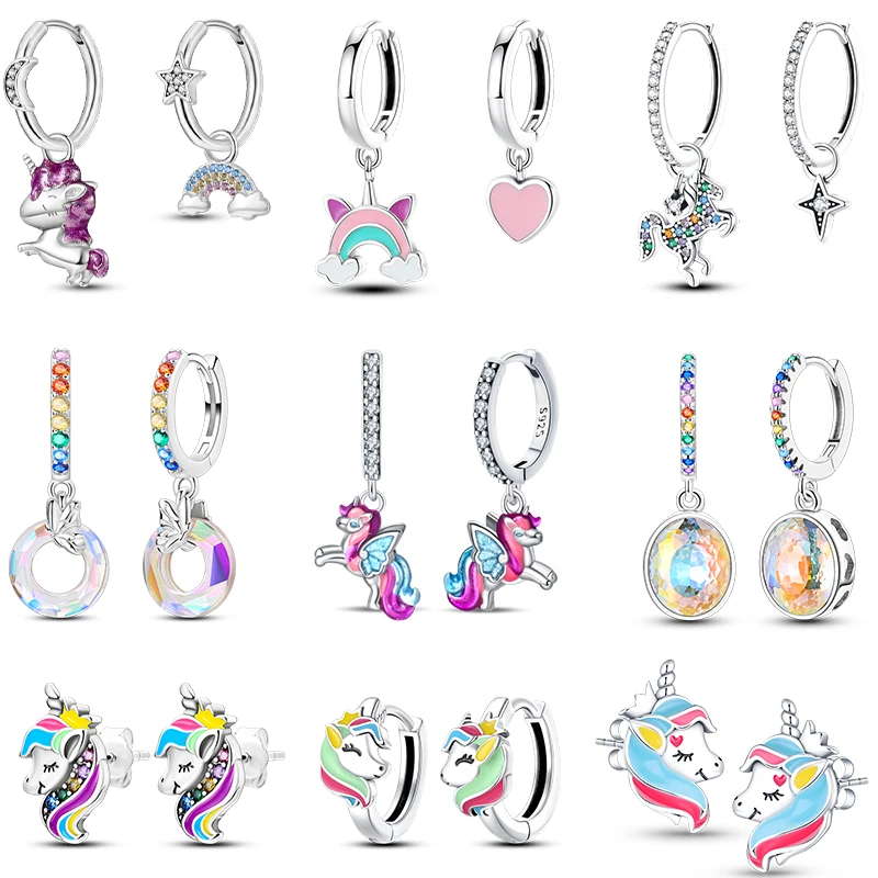 Women's Sweet And Romantic 925 Sterling Silver Rainbow Horse Clouds Design Trendy Earrings Wedding Party Delicate Jewelry Gifts