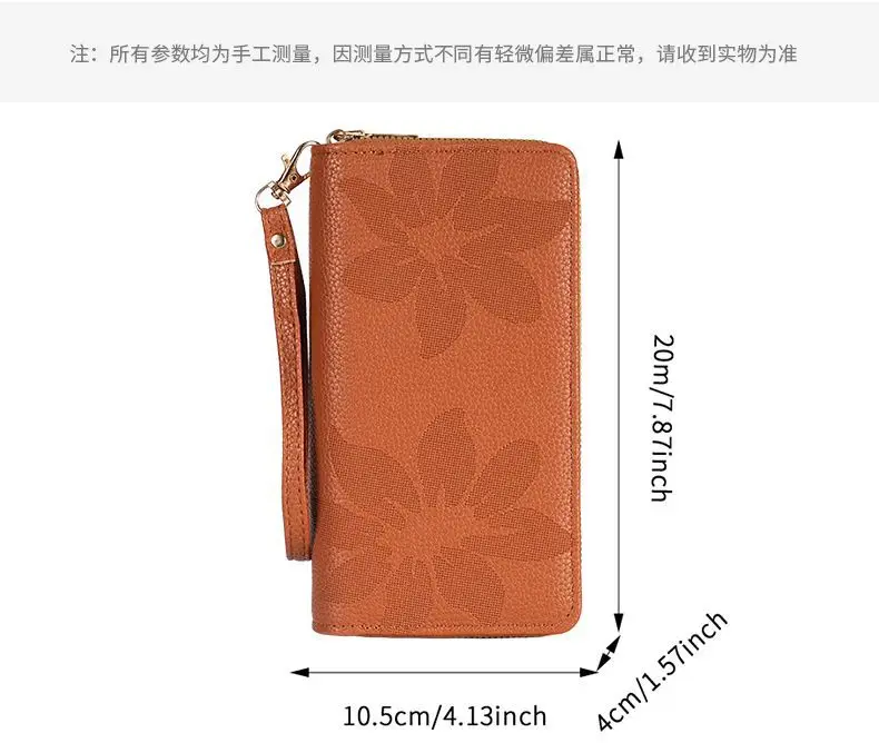 Neue Doppel-reißverschluss Große Kapazität Lange Brieftasche für Frauen Mode Multi-schicht Telefon Münze Karte Geldbörse Floral Geprägte PU leder – Detail 3