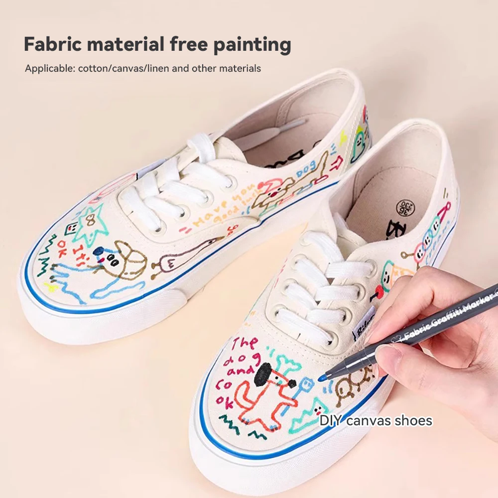 6Colors Creative Fabric Graffiti Markers Colored Painting Pen T-Shirt Shoes Clothes Wood DIY Art Drawing Student School Supplies