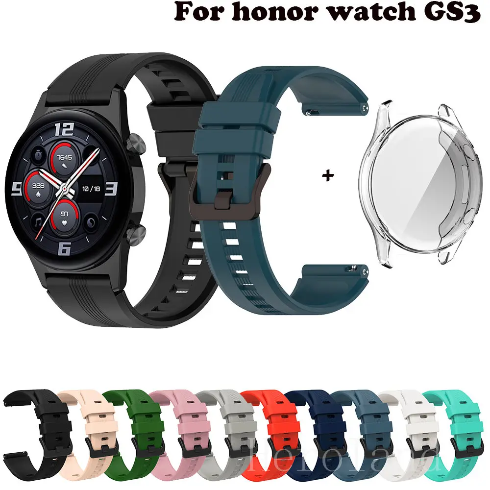 Bracelet 22MM WatchStrap For Honor Watch GS3 SmartWatch Watchband For HONOR Watch GS 3 Strap WristBand Silicone + Screen Case