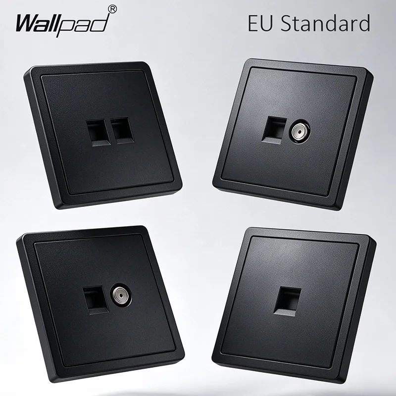 Wallpad EU Standard Cat6 RJ45 Data TV Satellite Wall Socket Black Fireproof PC Panel Classic Design for EU 86 Type Wall Box Home