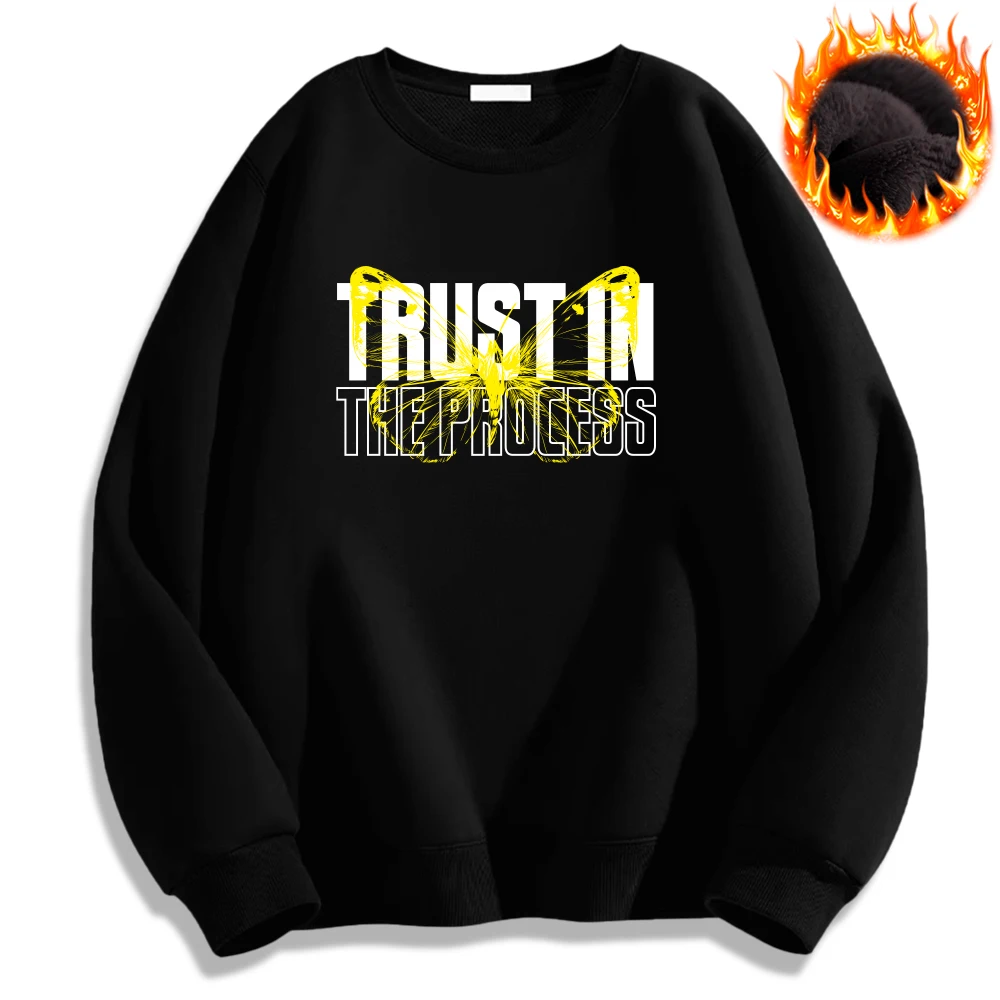 Trust in The Process Bluza z nadrukiem Luźny sweter z długim rękawem Odzież męska Moda Casual Topy Jesień Zima Ciepłe bluzy z kapturem