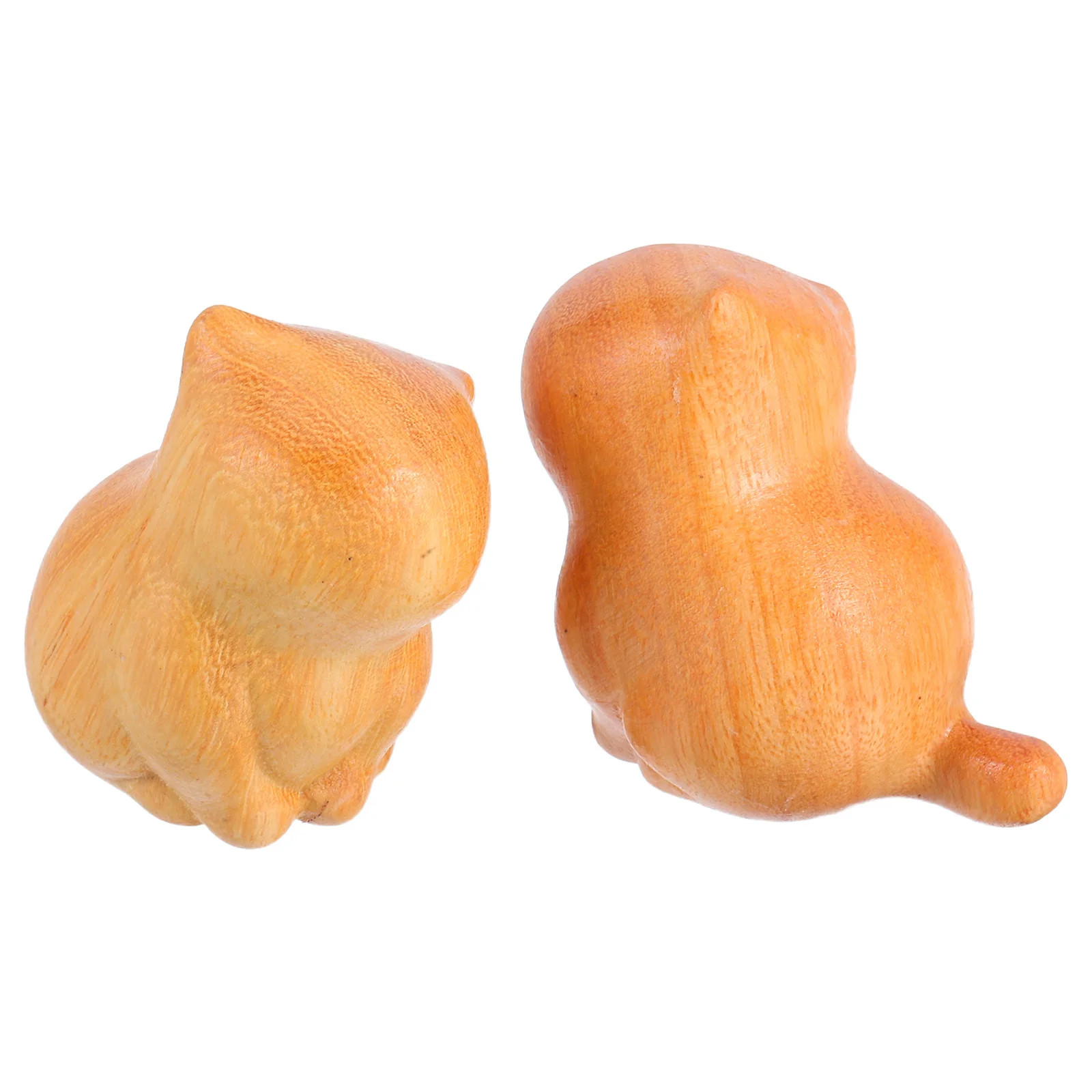 

2Pcs Hand-Carved Wooden Cat Decor Intricate Craftsmanship Natural Wood Grain Small Desktop Decoration Home Office