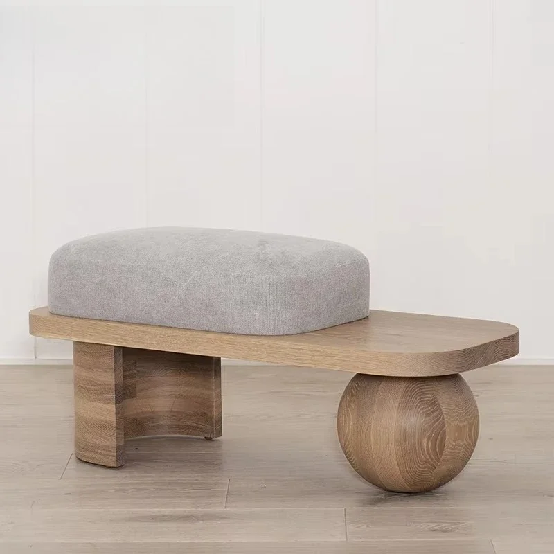 

Nordic bedroom wooden frame linen fabric ottoman upholstered velvet bench hotel home living room