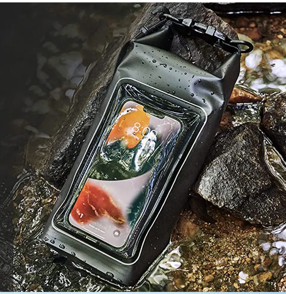2L/5L Wasserdichte Trockentasche mit Touchscreen, Schwimmen, wasserdichte PVC-Tasche, Rafting, schwimmende Outdoor-Sporttasche, Aufbewahrungstasche für Surfbrett und Kajak – Detail 15