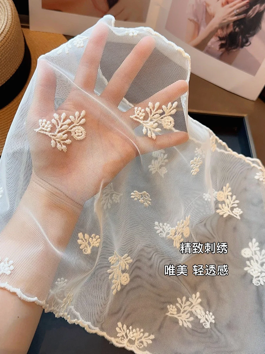 

Vintage Hollow Lace Scarf Women's Shawl Silk Transparent White Gauze Embroidered Thin Cotton and Linen Spring and Autumn E5838