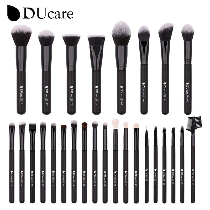 DUcare 27pcs Makeup Brush Set Professional Cosmetics Blushes Foundation Eyeshadow Eyelash Beauty Make Up Tool with Makeup Bag