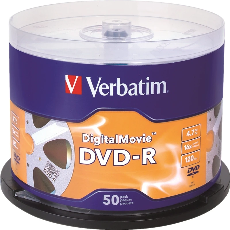 VERBATIM DIGITALMOVIE DVD-R Disc 4.7GB DATA 120MIN VEDEO 16X SPEED 50 SPINDLE PACK